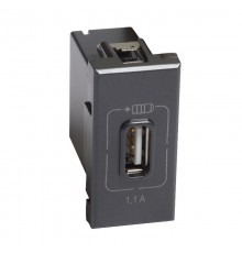 Axolute. Розетка USB для зарядки мобильных устройств 1,1А 230/5В. 1 модуль. Цвет Антрацит  HS4285C1  Legrand