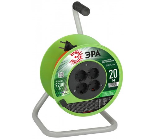 Удлинитель силовой  RP-4-2x1.0-20m на пластиковой катушке без заземления 4 розетки 20м ПВС 2х1мм2   Б0059781  ЭРА