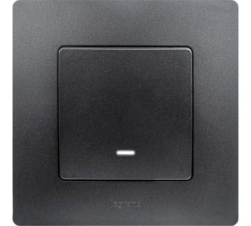 Etika Антрацит Выключатель 1-клавишный с подсветкой/индикацией, автозажимные клеммы, 10 AX, 250 В  672603  Legrand
