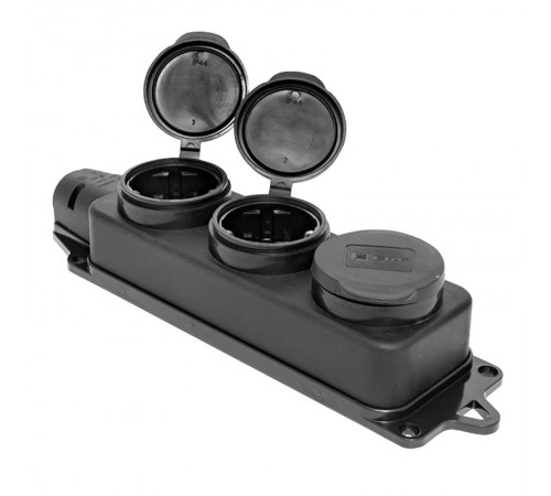 Розетка трехместная с защит. крышками каучуковая 230В 2P+PE 16A IP44 Basic  RPS-015-16-230-44  EKF