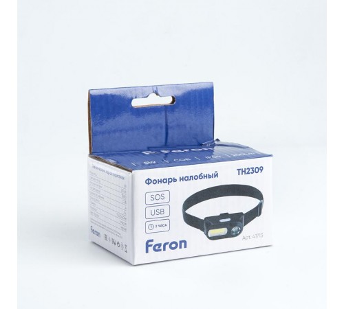 Фонарь налобный светодиодный аккумуляторный 14REDs IP44, пластик, TH2309  41713  FERON