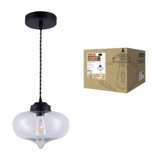 Светильник декор. подвесной, серия "Vintage" DLC-V404 E27 BLACK металл, стекло; цвет черный. d-260мм, h-1000мм.  UL-00000993  Fametto