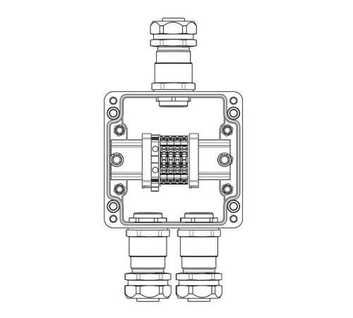 Взрывозащищенная клеммная коробка из полиэстера TBE-P-03-(4xCBC.4-1xTEO.4)-1xKAEPM3MHK-20(A)-2xKAEPM3MHK-20(C)1Ex e IIC Т5 Gb / Extb IIIC T95°C Db IP6