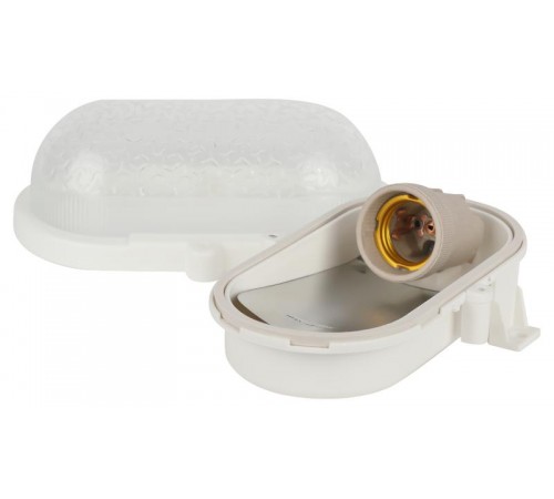 Светильник пылевлагозащищен. под лампу для ЖКХ НБП 01-60-012 с ободком Евро пластик / стекло IP53 E27 max 60Вт 184х115х90 овал белый  Б0052016  ЭРА