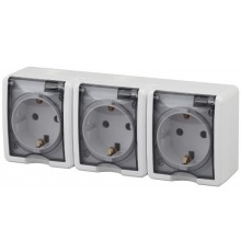 Розетка 11-2406-01  3-ая с заземлением IP54, шторки, 16АХ-250В, ОУ, Эксперт, Белый Б0020722  ЭРА