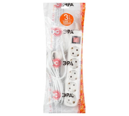 Удлинитель Россия ЭРА UX-5es-3m Удлин-ль c заземлением, 3x0,75мм2, c выкл. 5гн, 3м  Б0035757  ЭРА