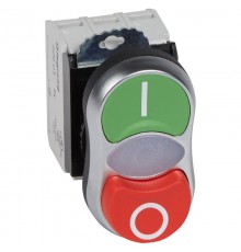 Кнопка двойная с подсв. Osmoz КРАСН О/ЗЕЛ I без фикс. 230В+НО+НЗ конт.бл.  023767  Legrand