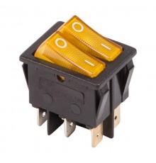Выключатель клавишный 250V 15А (6с) ON-OFF желтый с подсветкой ДВОЙНОЙ  36-2413  REXANT