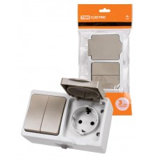 Блок комбинированный (горизонтальный) выключатель 2-кл. + розетка 2П+З с з/ш БКВР IP54 "Вуокса" TDM  SQ1803-0012  TDM