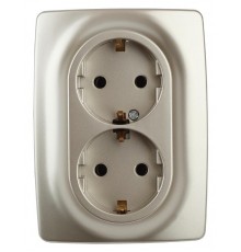 12-2108-04  Розетка 2-ая с заземлением со шторками, 16A-250В, IP20, Эра12, шампань  Б0036445  ЭРА