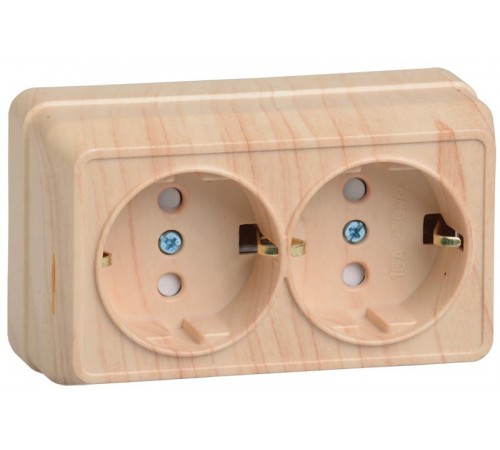 ОКТАВА сосна Розетка 2-местная О/У с з/к со шторками 16А РСш22-3-ОС  ERO24-K03-16-DC  GENERICA