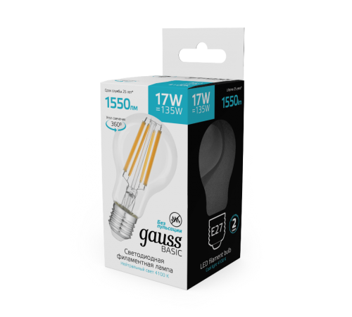 Лампа светодиодная   Basic Filament А60 17W 1550lm 4100К Е27 LED 1/10/40  10212272  Gauss