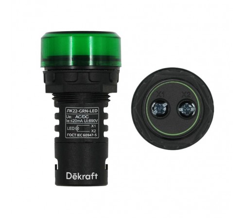 Лампа комм. ADDS 22 мм Цвет:ЗЕЛЕНЫЙ LED 220В ЛK-22 a  25002DEK  DEKraft