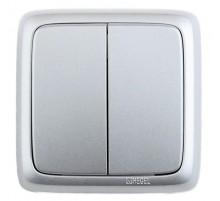 Выключатель открытой установки, двухклавишный, с монтажной пластиной, цвет серебро  ВА10-155-06  HEGEL