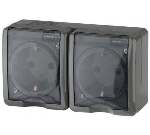 Розетка 11-2404-03  2-ая с заземлением IP54, шторки, 16АХ-250В, ОУ, Эксперт, Серый Б0020719  ЭРА