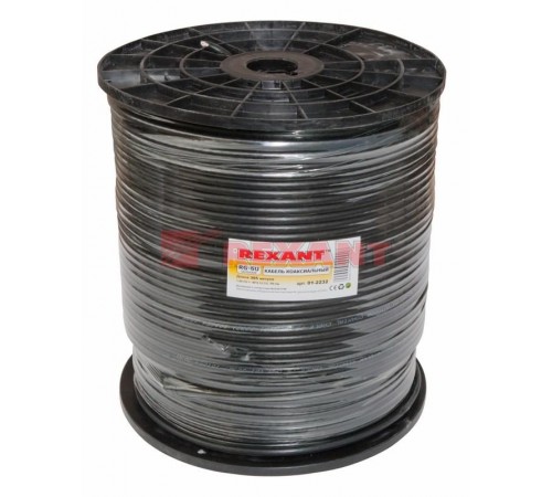 Кабель RG-6U+CU, (64%), 75 Ом, 305м., черный (OUTDOOR)  01-2232  REXANT