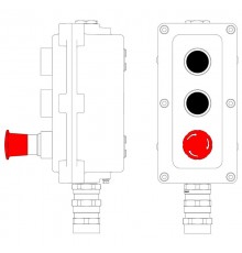 Взрывонепроницаемый пост управления из алюминия LCSD-03-B-MC-P1B(11)x1-P1B(11)x1-P6R(11)x1-PCMB-KA3MHK  LCSD21000112  DKC