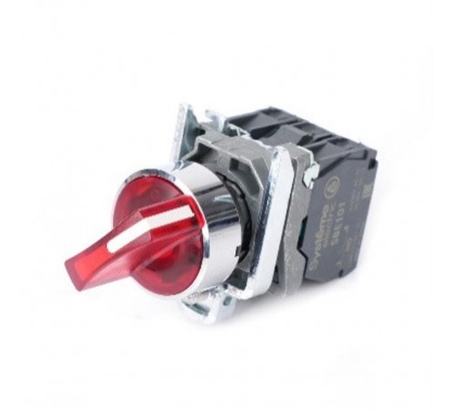 Пер-ль SB4 с подсвет в сборе 22мм 3поз красн с фикс металл 24В DC 1НО+1НЗ  SB4BK134B5  SE