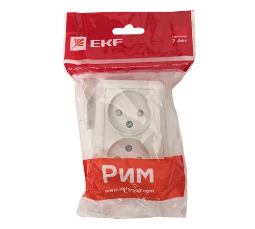 Рим Розетка 2-местная 10А без заземления белая с защ. штор. EKF  ENR10-102-100  EKF