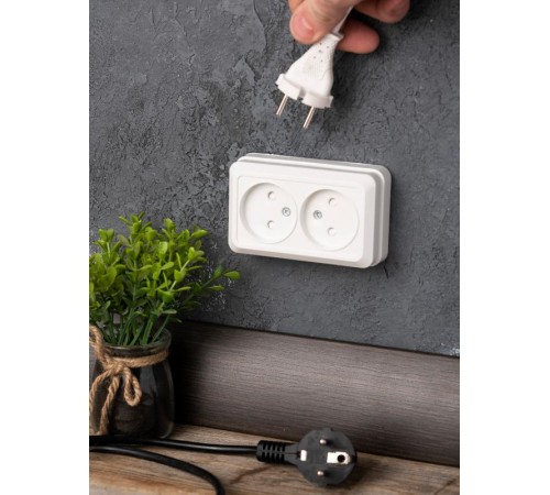 Рим Розетка 2-местная 10А без заземления белая с защ. штор. EKF  ENR10-102-100  EKF