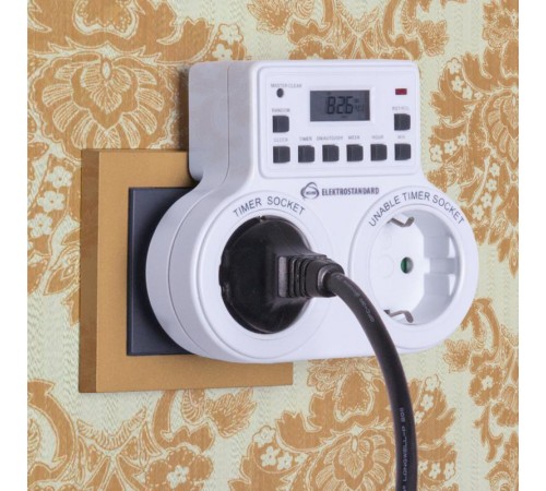 TMH-E-5 16A x2 IP20 Белый розетка-таймер  a026138  Elektrostandard