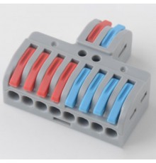 Клемма СМК 2х4 проходная разветвительная 2 полюса, с монтажной площадкой (1 ввод, 4 вывода на полюс) (блистер 5 шт/уп)  07-5231-5  REXANT