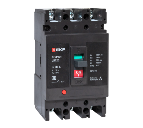 Выключатель автоматический LS125 18кА 3P 80А ProPact  mccb-125-18-3-80-ls  EKF
