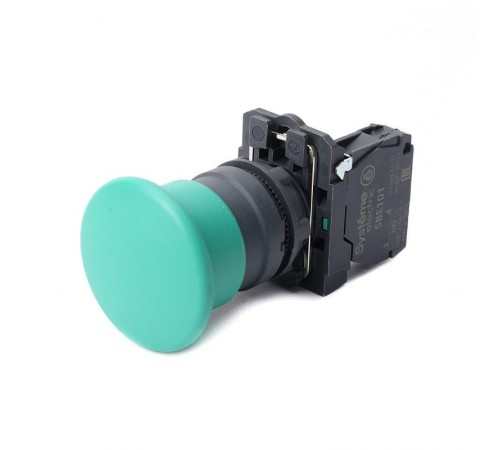 Кнопка с гриб головкой SB5 в сборе 22мм 40мм зеленая с возвратом пластик 1НО  SB5AC31  SE