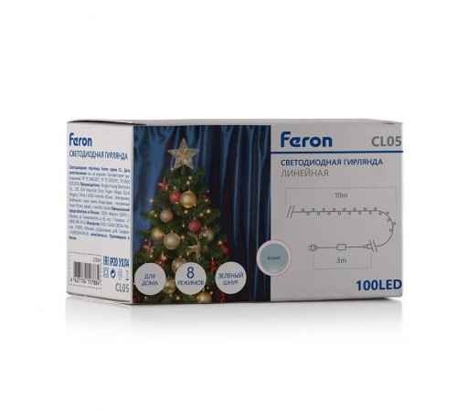 Светодиодная гирлянда CL05 линейная 10м +1.5м 230V 5000K c питанием от сети  32305  Feron