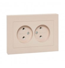 Механизм розетки двойной, 16А, без заземления, без шторок, с рамкой, кремовый Эпика  UP1-SOI-200 EKF