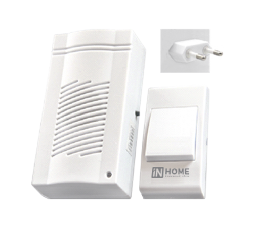 Звонок беспроводной ЗБ-4 32 мелодии 120м сетевой с кнопкой белый  4690612013329  IN HOME