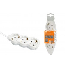 Удлинитель бытовой "Люкс" УЛ03 3 гнезда, 3м, с/з, с з/ш, ПВС 3х1мм2 16А/250В бело-серый  SQ1303-0233  TDM