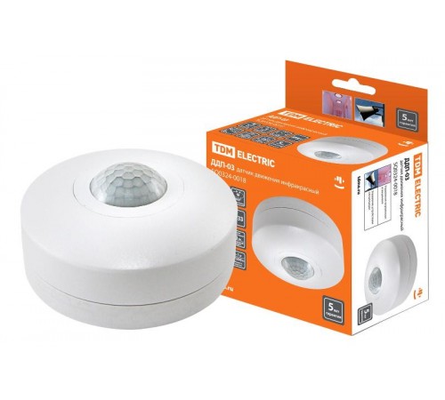 Датчик движения ДДП-03 1200Вт, 10-420с, 6м , 3+Лк, 120(сбоку)+360(сверху)гр IP33,  SQ0324-0018  TDM