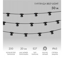 Шнур Belt-Light  2 жилы  шаг 20 см патроны e27 влагостойкая IP65  331-211  NEON-NIGHT