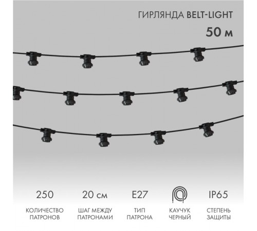 Шнур Belt-Light  2 жилы  шаг 20 см патроны e27 влагостойкая IP65  331-211  NEON-NIGHT