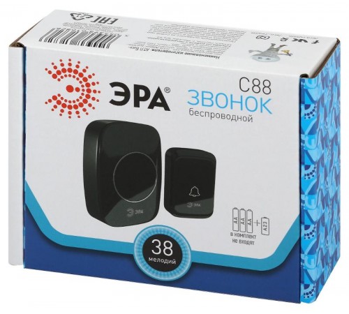 Звонок дверной C88 беспроводной черный 38 мелодий  Б0054087  ЭРА