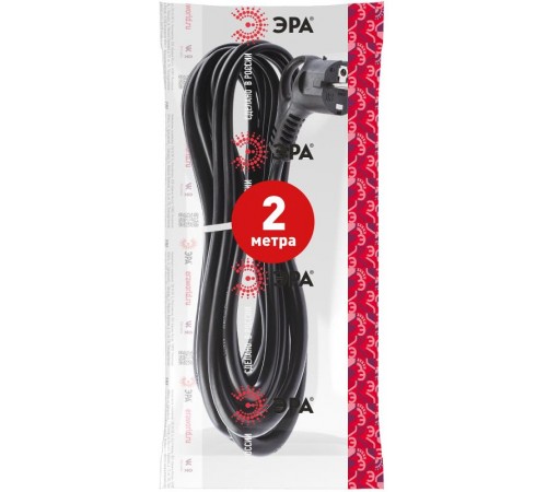 U-3x1,5-2m-B Шнур питания с вилкой с/з ПВС 3x1,5 2м черный  Б0048707  ЭРА