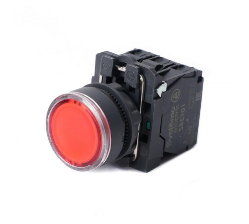 Кнопка SB5 с подсветкой в сборе модульная 22мм красная пластик 24ВDC 1НО+1НЗ  SB5AW34B5  SE