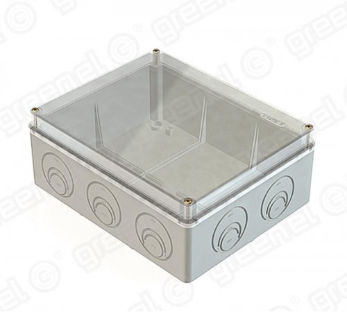 Коробка приборная (подъездная) наружного монтажа 240х195х90мм с прозрачной крышкой. в комплекте вводы монт плата 1мм. IP55 (6шт)  GE41346  Greenel