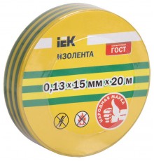 Изолента 0,13х15 мм желто-зеленая 20 метров (розничная упаковка)   UIZ-13-15-20MS-K52  IEK
