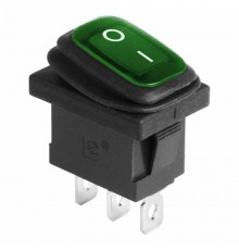 Выключатель клавишный 250V 6А (3с) ON-OFF зеленый с подсветкой Mini ВЛАГОЗАЩИТА  36-2178  REXANT