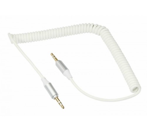 Аудиокабель AUX 3.5 мм шнур спираль 1 м белый  18-4014  REXANT