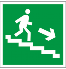 Знак безопасности BL-1515.E13"Напр. к эвакуац. выходу по лестн. вниз (прав.)"  a14603  Белый свет