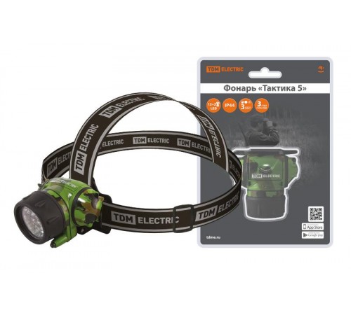 Фонарь налобный "Тактика 5" 12+2 LED, 94 лм, бат. 3*AАА,  SQ0350-0096  TDM