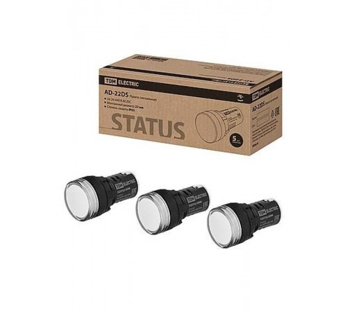 STATUS Лампа сигнальная AD-22DS, LED, d22 мм, 24-440 В AC/DC, белый  SQ0702-0096  TDM