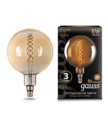 Лампа светодиодная LED Vintage Filament Flexible G200 8W E27 200*300mm Amber 620lm 2400K 1/6  154802008  Gauss