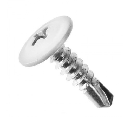 Саморез 4,2x25 с прессшайбой, сверло, цинк RAL 9003 Белый (100 шт/уп)  PR08.9221  Промрукав