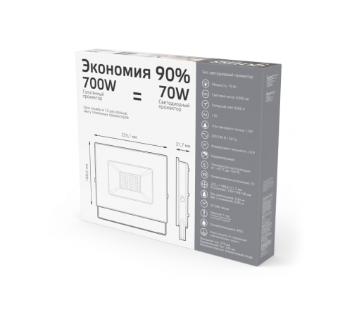 Прожектор  BASIC 70W 6300lm 6500K 200-240V IP65 графитовый LED 1/10  688100370  Gauss