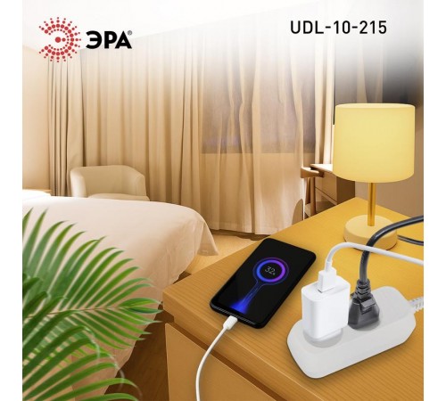 Удлинитель электрический ЭРА UDL-10-215 Greenline 2 розетки без заземления 1,5м ПВС 2x0.75мм2   Б0065055  ЭРА