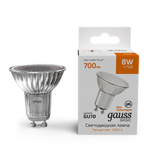 Лампа светодиодная   Basic MR16 8W 700lm 3000K GU10 LED 1/10/100  10106182  Gauss